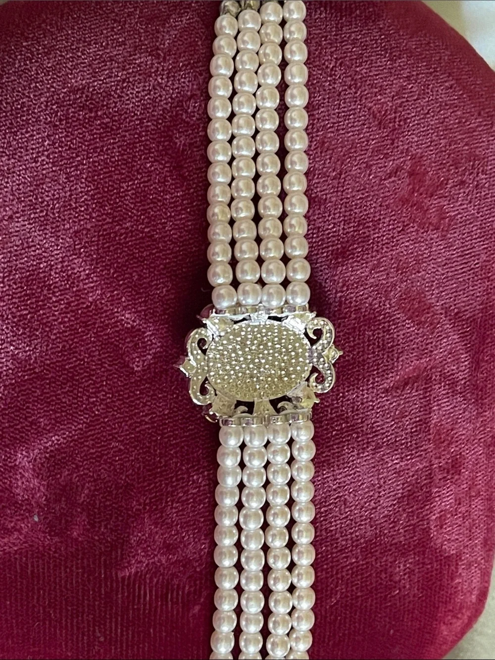 CAMEO Pink & Pearl 4 Multi-Strand adjustable Bracelet Crystal Accent
